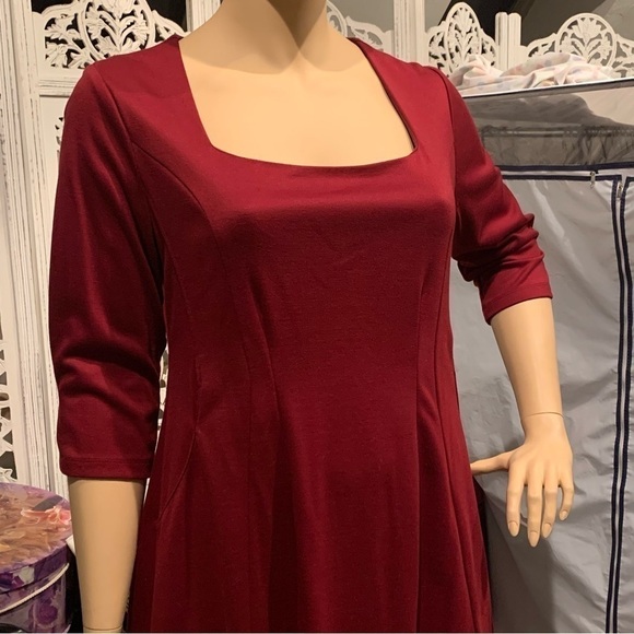 IGIGI Designers A-Line Dress Size 18/20 Red 3/4 Sleeve Pockets Square Neck NWOT - Picture 4 of 11